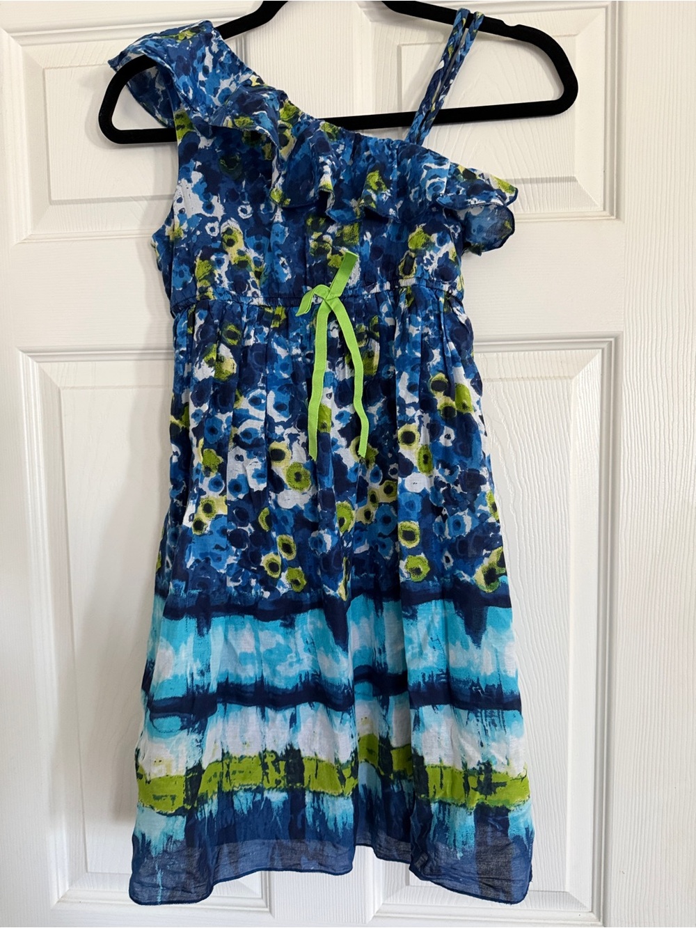 Speechless Blue Floral One-Shoulder Dress with Lime Accent